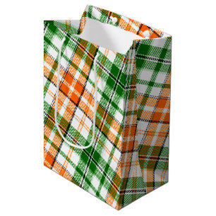 White Orange Green Plaid Tartan Design Medium Gift Bag