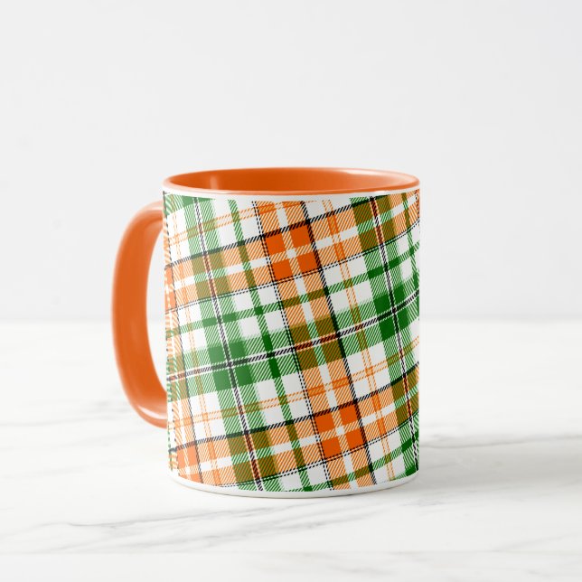 White Orange Green Plaid Tartan Design  Mug (Front Left)