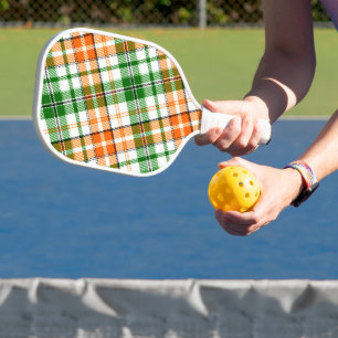 White Orange Green Plaid Tartan Design Pickleball Paddle