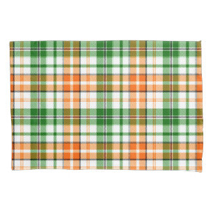 White Orange Green Plaid Tartan Design  Pillowcase