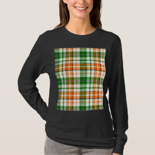 White Orange Green Plaid Tartan Design  T-Shirt