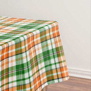 White Orange Green Plaid Tartan Design  Tablecloth