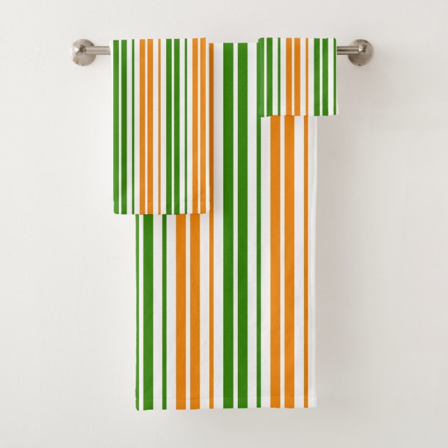 White Orange Green Vertical Stripes Design   Bath Towel Set (Insitu)