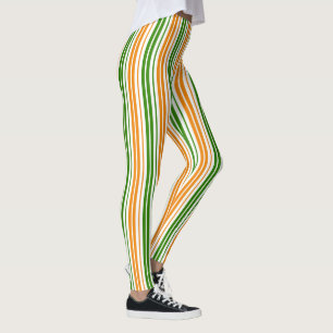 White Orange Green Vertical Stripes Design   Leggings