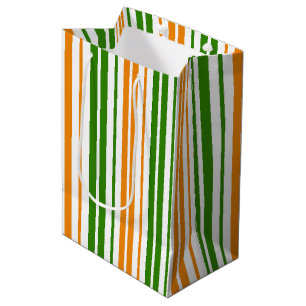 White Orange Green Vertical Stripes Design Medium Gift Bag
