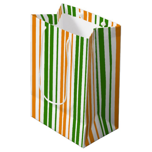 White Orange Green Vertical Stripes Design   Medium Gift Bag (Front Angled)
