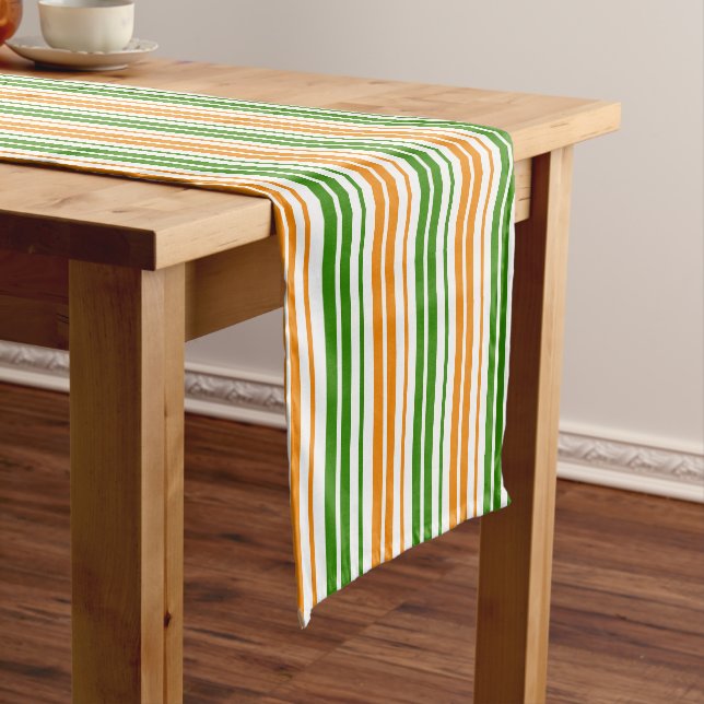 White Orange Green Vertical Stripes Design   Short Table Runner (In Situ)