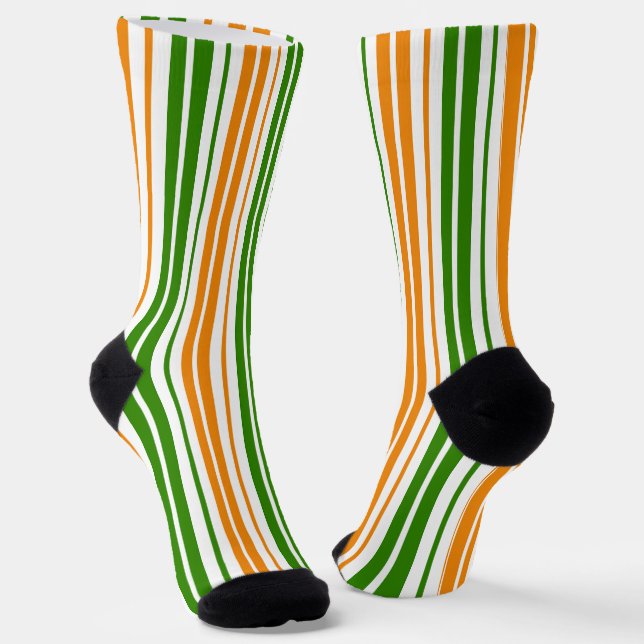 White Orange Green Vertical Stripes Design   Socks (Angled)