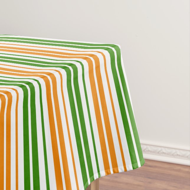 White Orange Green Vertical Stripes Design   Tablecloth (In Situ)