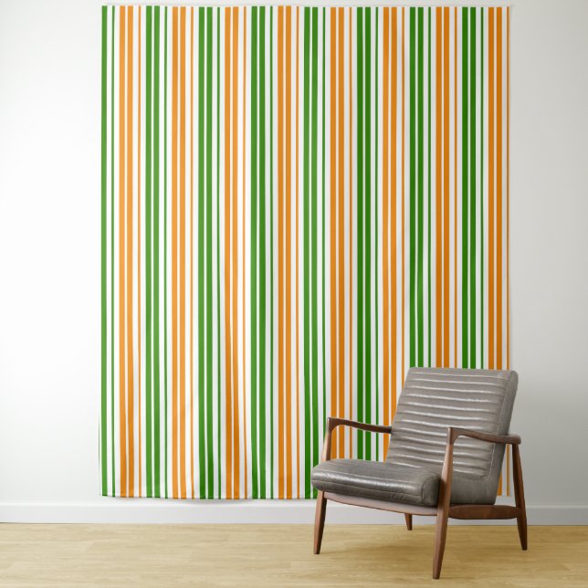 White Orange Green Vertical Stripes Design   Tapestry (In Situ)
