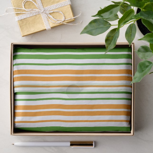 White Orange Green Vertical Stripes Design   Tissue Paper (Gift)