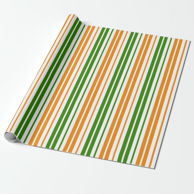 White Orange Green Vertical Stripes Design   Wrapping Paper (Unrolled)