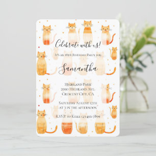 White Orange Kitty Cats Birthday Invitation
