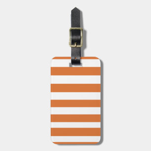 White & Orange Luggage Tag w/ leather strap
