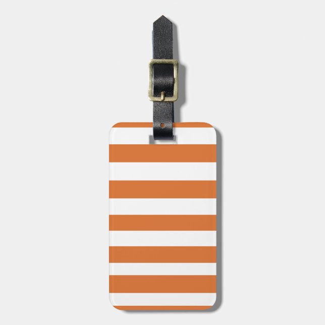White & Orange Luggage Tag w/ leather strap (Front Vertical)