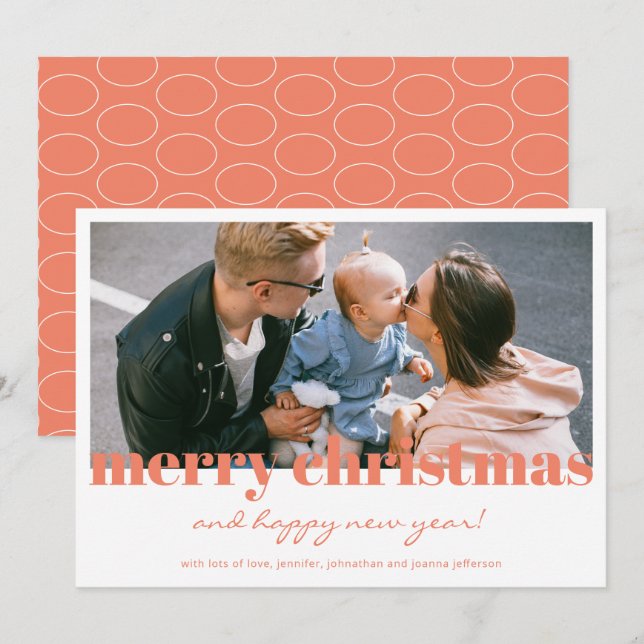 White Orange Merry Christmas Modern Photo Card  (Front/Back)