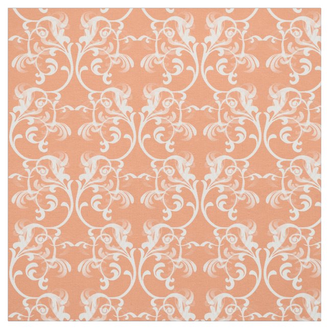 White Orange Parisian Damask Pattern Fabric (Swatch)