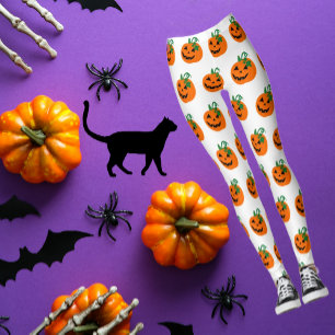 White Orange Personalised Happy Jack O Lantern Leggings