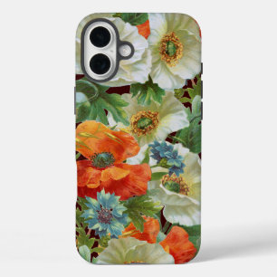 White Orange Poppies on Brown Floral iPhone Case
