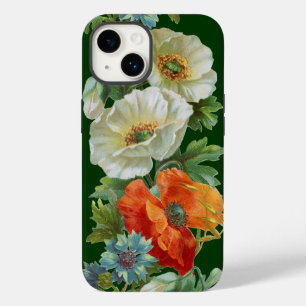 White Orange Poppies Vintage Art on Green Case-Mate iPhone 14 Case