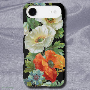 White Orange Poppies Vintage Floral Art