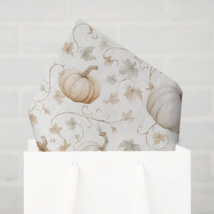 White Orange Pumpkins Leaves Tissue Paper