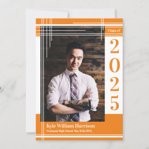 White Orange School Colour Graduation Photo Plaid Invitation