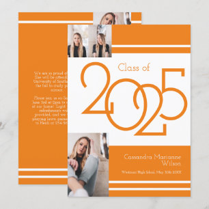 White Orange School Colours Graduation Announcemen Invitation