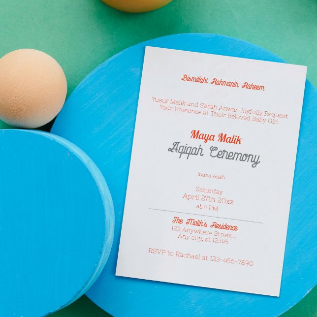 White Orange Solid Colour Plain, Aqiqah Baby Showe Invitation (Creator Uploaded)