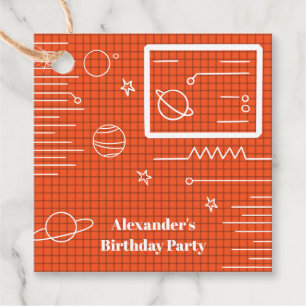 White Orange Spaceship Computer Screen Favour Tags