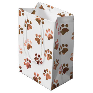 White Orange Textured Paw Print Pattern Medium Gift Bag