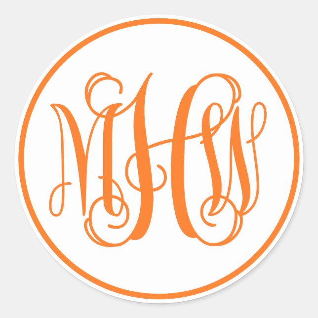 White Orange Vine Script Monogram Font DIY BG Classic Round Sticker (Front)