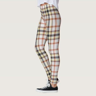 White Orange Yellow Black Giant Tartan Plaid Leggings