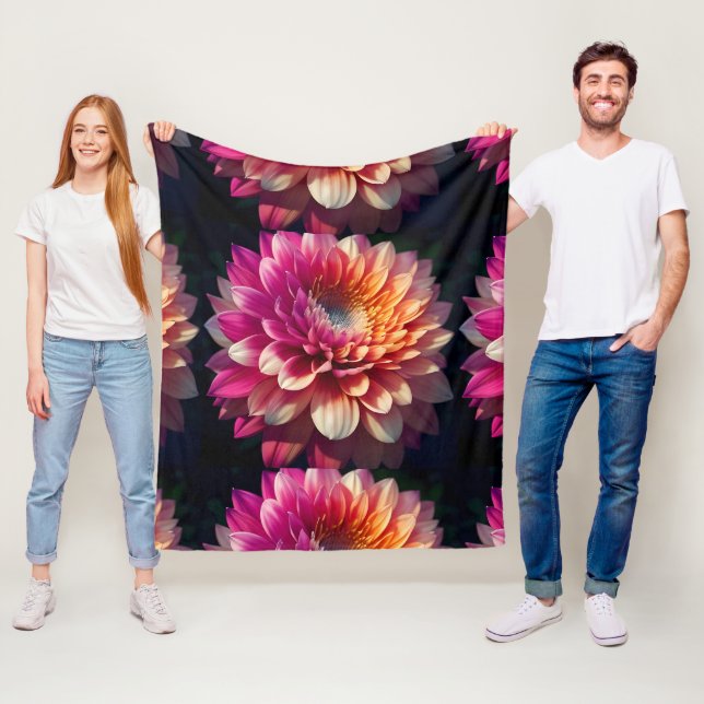 White Orange Yellow Pink Purple Blue Dahlia Flower Fleece Blanket (In Situ)