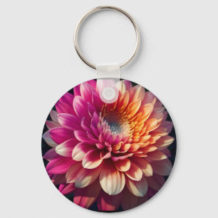 White Orange Yellow Pink Purple Blue Dahlia Flower Key Ring