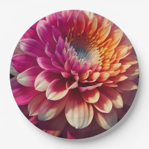 White Orange Yellow Pink Purple Blue Dahlia Flower Paper Plate