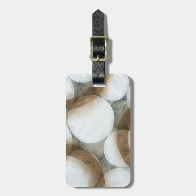 White Orbs & Brown Circles Luggage Tag (Front Vertical)