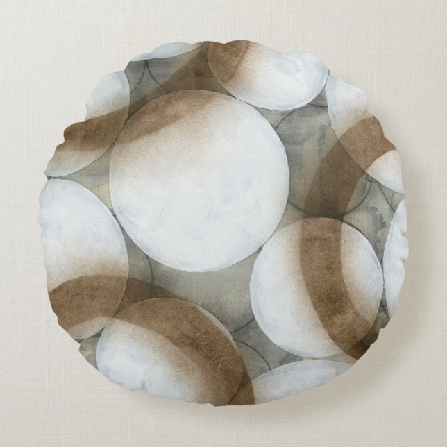 White Orbs & Brown Circles Round Cushion (Front)