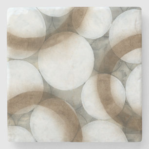 White Orbs & Brown Circles Stone Coaster