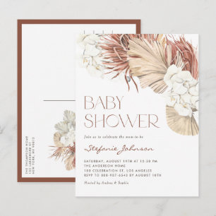 White Orchid and Dried Palm Boho Baby Shower Invitation Postcard