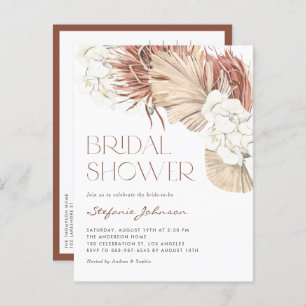 White Orchid and Dried Palm Boho Bridal Shower Invitation Postcard