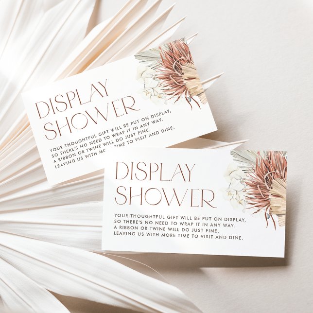 White Orchid and Palm Leaves Boho Display Shower Enclosure Card (This boho display shower card featuring watercolor white orchids, dried palm leaves, and pampas.)