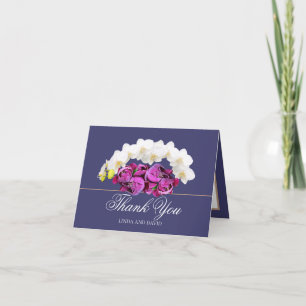 White Orchid and Pink Peony Botanical Thank You Card