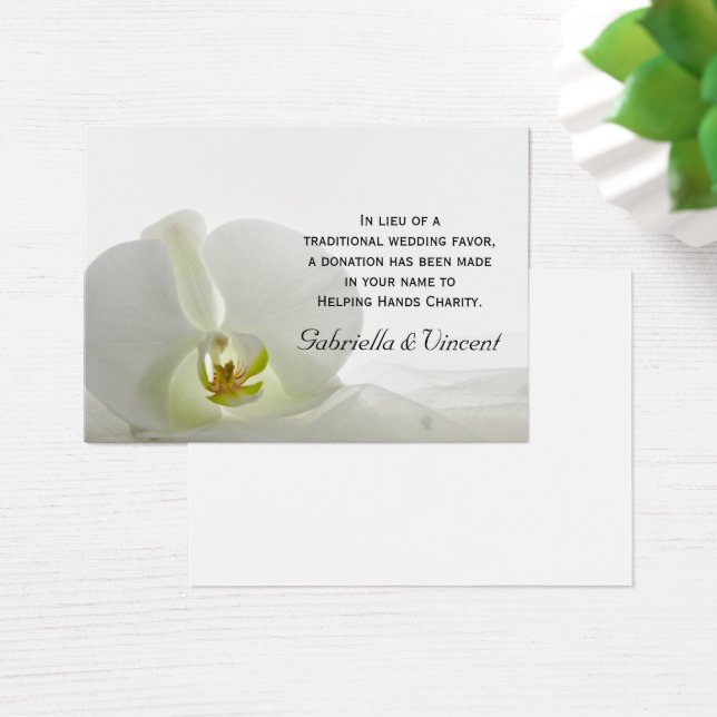 White Orchid and Veil Wedding Charity Favor Card (Desk)