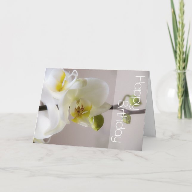 White Orchid Birthday Card (Front)