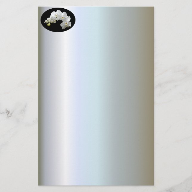 White Orchid Blossom Stationery (Front)