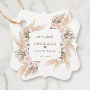 White Orchid BlusH Roses Pampas Grass Wedding Favour Tags