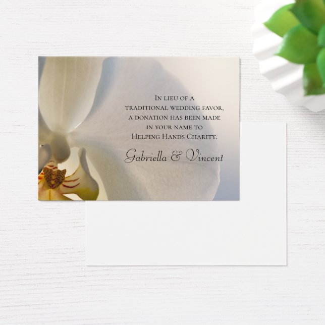 White Orchid Elegance Charity Wedding Favour Card (Desk)