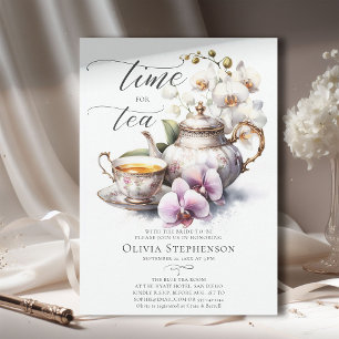 White Orchid Elegant Set Chic Bridal Tea Shower Invitation