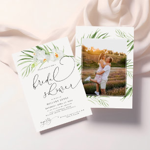 White Orchid Elegant Tropical Bridal Shower Photo Invitation